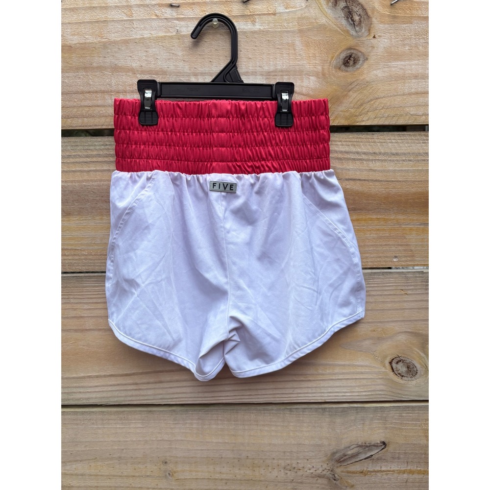 Five Dancewear High Waisted Smocked Athletic Shorts Red White Youth XL